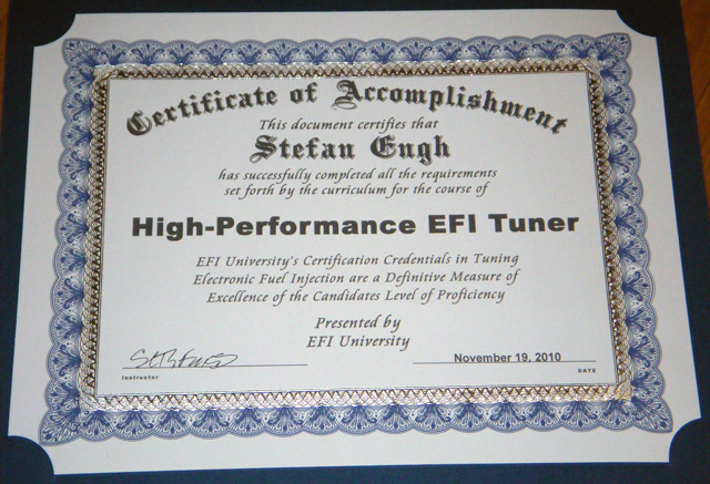 EFI University Hight Perfromance EFI Tuner Certificate
